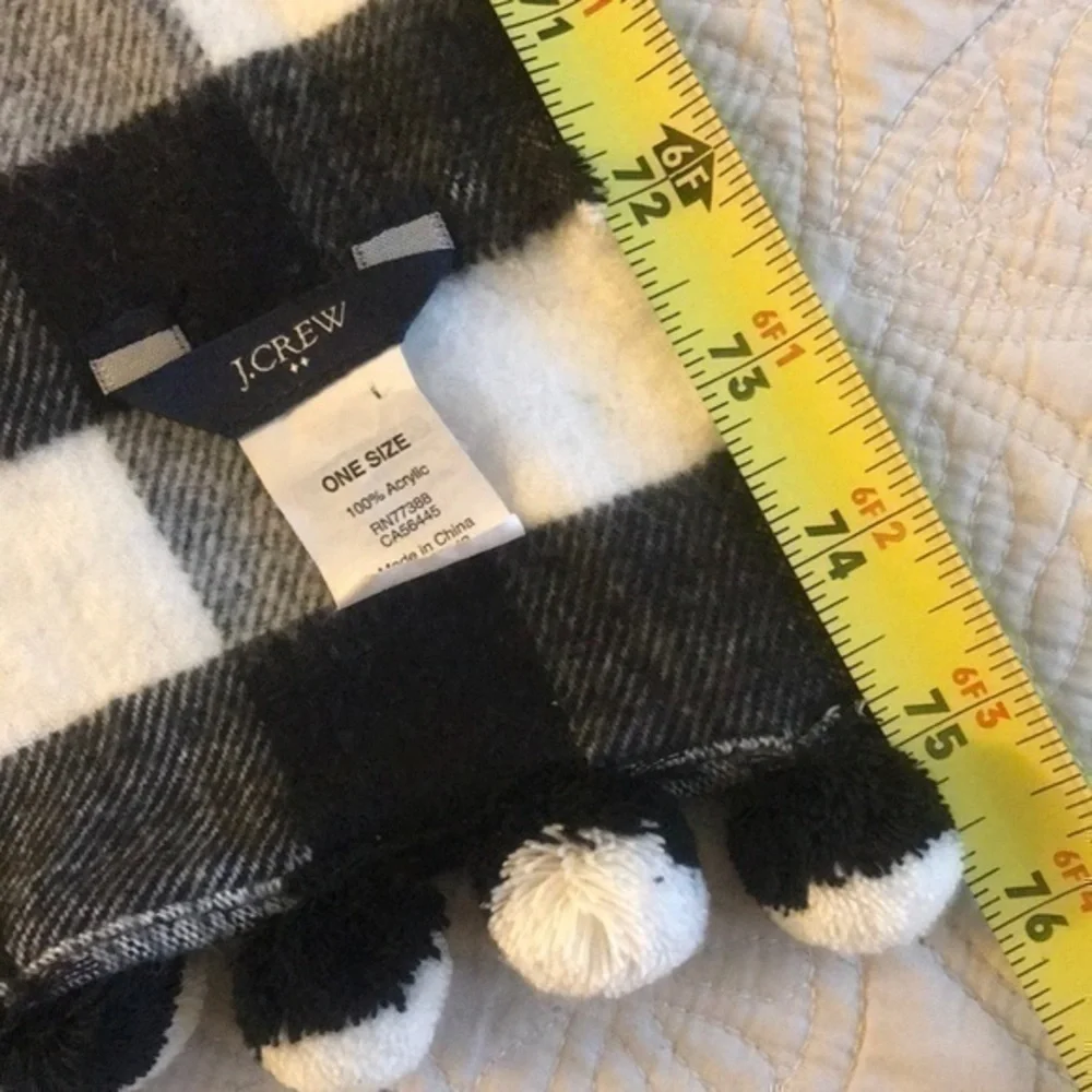 J.Crew, Plaid Scarf  Wrap,Black & White, with Pom Pom